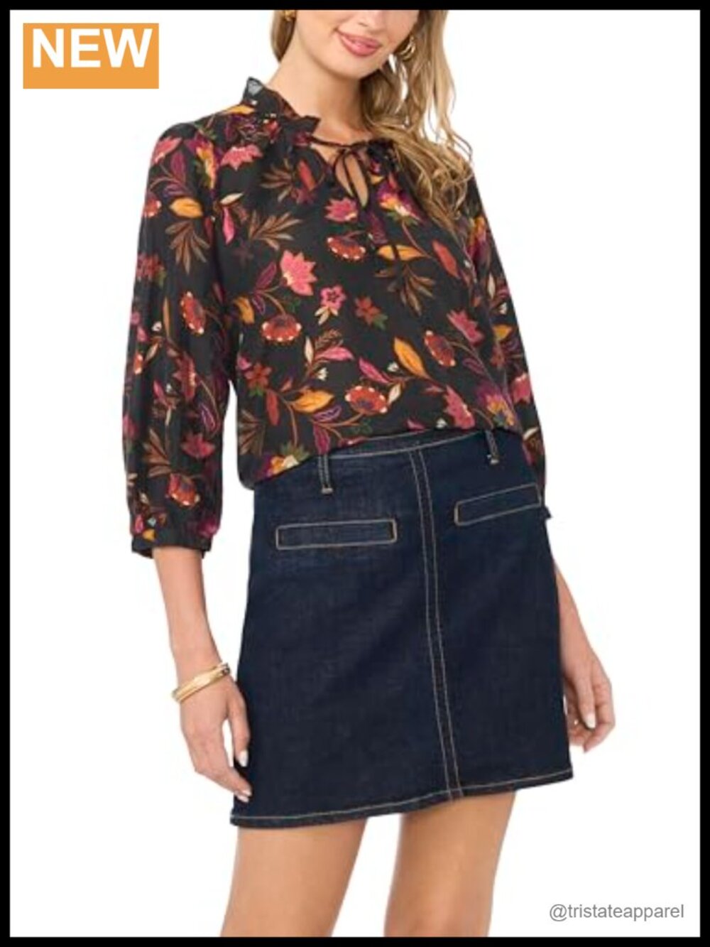 Vince Camuto Women's Tie Neck 3/4 Peasant Sleeve Blouse
